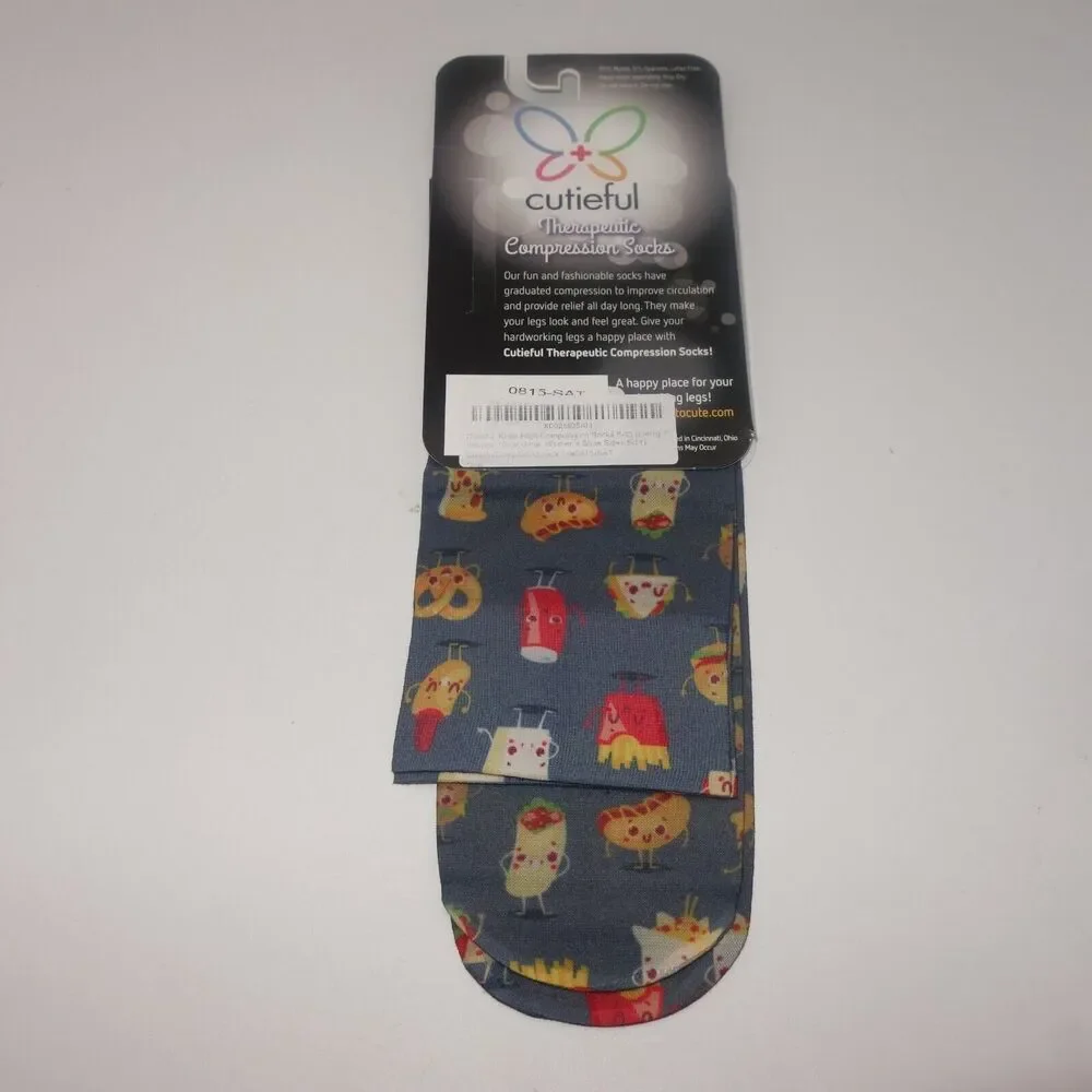NEW Cutieful Therapeutic Compression Socks Fits Size 5-11 Snacktime Tacos Fries